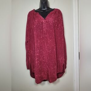 Umgee Red Artsy Tunic Top sz M A2751